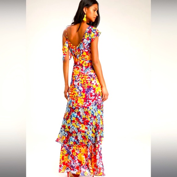 NWT Radiant Ruby Red Floral Print Chiffon Maxi Dress Size S - Picture 5 of 9